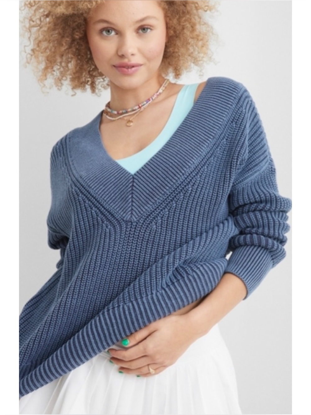 Aerie V-Neck Chunky Knit Oversized Sweater